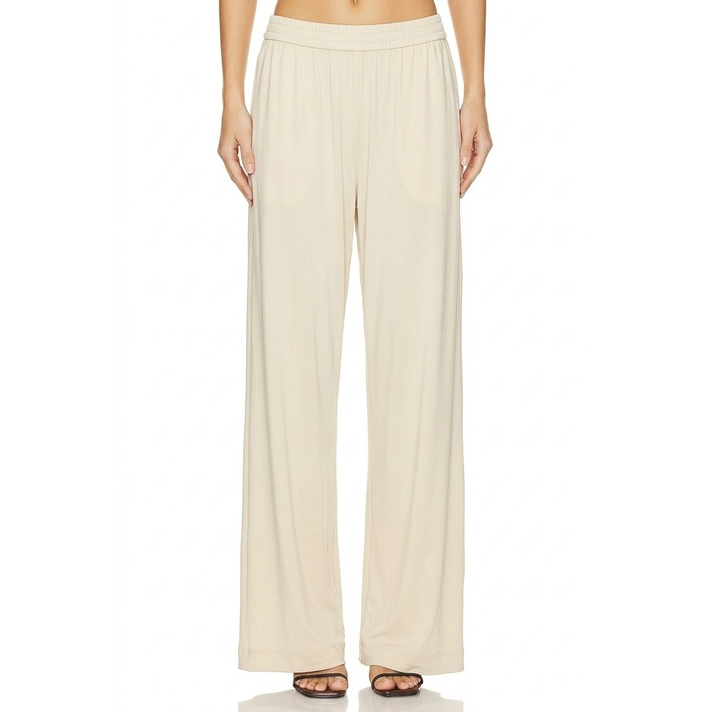 ENZA COSTA Liquid Jersey Resort Pant Womens XS Cream Beige Straight Wide Leg NEW